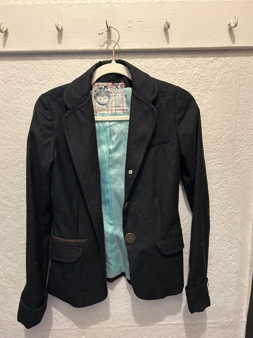 Trovata Black Women's Blazer with Teal Lining